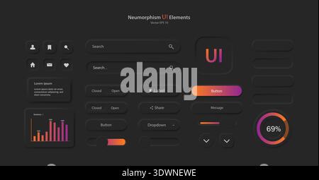A collection of icons for the development of the user interface in black. Stock Vector
