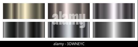 A set of silver and black shiny metallic gradient with highlights on a white background Polished glossy abstract background. Stock Vector