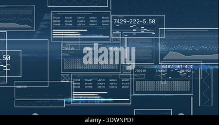 Displaying clear panels floating in virtual workspace, streaming line charts and readouts Stock Photo