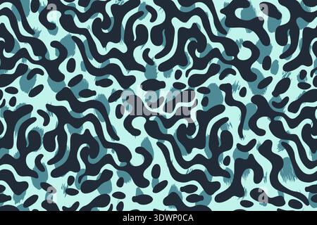 Groovy psychedelic water blue wave pattern. Vector abstract cyan wavy swirls Stock Vector
