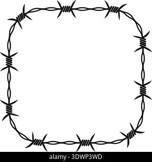 Barbed wire arranged in a square shape with rounded corners and sharp barbs along its perimeter. Stock Vector