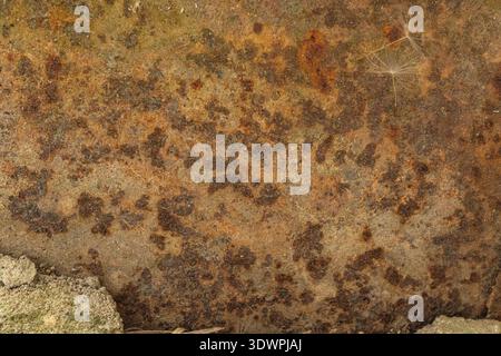 Close-up of weathered rust on metal surface with textured patterns Stock Photo