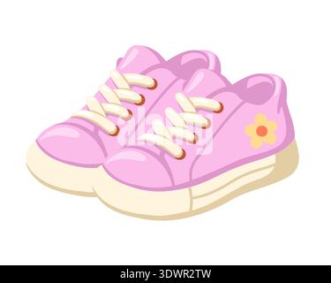 Pink sneakers with flower decor. Cartoon vector isolated illustration on white background Stock Vector