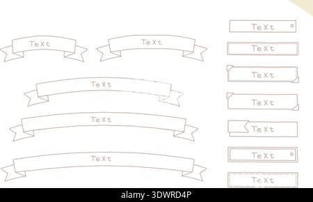 Hand-drawn ribbon banner set in soft sepia tones. Simple and cute line art with a natural, minimalist feel, perfect for labels, frames, decorations, a Stock Vector