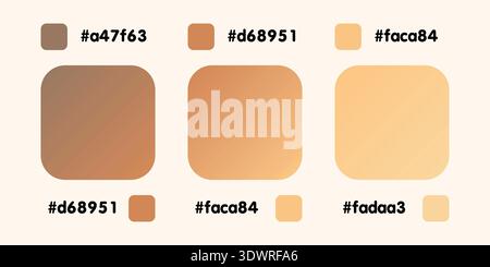 Gradient collection, shiny rainbow hologram. Holographic foil texture, beige, yellow, brown gradation. Catalog of samples palettes in RGB HEX. Vector Stock Vector