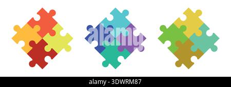 Set of Puzzle jigsaw pieces on white background vector illustration Stock Vector
