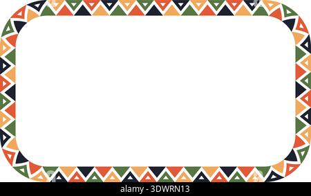 Mexican pattern rectangle frame. African ethnic motif border. Aztec triangular ornament round frame. Mexican text frame. African ethnic ornament Stock Vector