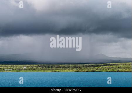 Heavy Rainfall Clouds over the Galapagos Islands Stock Photo