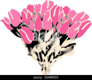Spring flowers tulips bouquet halftone collage vector illustration Stock Vector