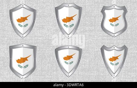 Vector set of metal shields with the Cyprus flag and shadow Stock Vector