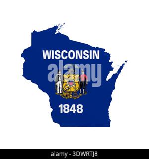 Wisconsin flag map poster. US state pride wall decor artwork. Patriotic printable digital art. Detailed vector illustration Stock Vector