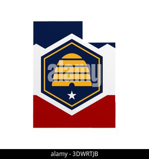 Utah flag map poster. US state pride wall decor artwork. Patriotic printable digital art. Detailed vector illustration Stock Vector