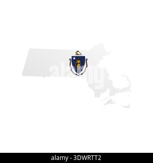 Massachusetts flag map poster. US state pride wall decor artwork. Patriotic printable digital art. Detailed vector illustration Stock Vector