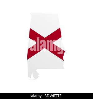 Alabama flag map poster. US state pride wall decor artwork. Patriotic printable digital art. Detailed vector illustration Stock Vector