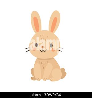 Pastel bunny rabbit illustration with soft whiskers, charming spring animal for Easter invitations, kids decor, festive stickers and family blog Stock Vector