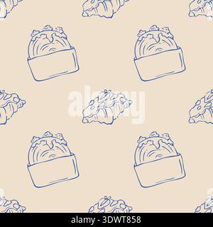 Seamless vector pattern with croissants with cream Stock Vector