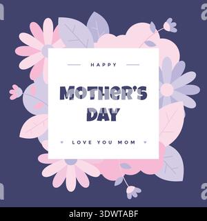 Mother's Day greetings featuring floral illustration around it in pastel colors against a dark purple backdrop, suitable for social media posts. Stock Vector