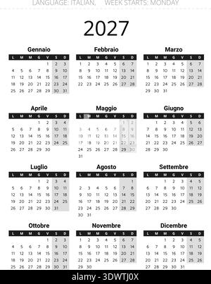 Italian calendar 2027 for Italy year at a glance minimalist vector ...