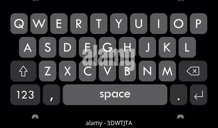 Smartphone virtual keyboard in dark theme, simple design layout. Vector illustration Stock Vector