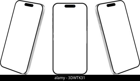 3d smartphone devices mockup template for advertisement. Realistic mobile phone device set with blank display vector illustration Stock Vector