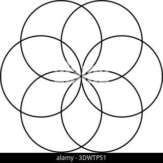 Six intersecting circles. Circle Venn diagram with six parts. Infographic chart line icon. 6 overlap balance elements diagram. Vector illustration Stock Vector