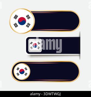 Shiny South Korea Flag Banners Set, vector editable design, can be used for business or presentation design. Stock Vector