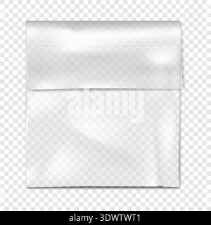 Clear plastic pouch on transparent background vector mock-up. Blank empty square fold top cellophane bag packaging mockup Stock Vector