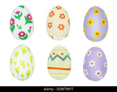 Colorful decorated Easter eggs with floral and geometric patterns arranged in a grid on a transparent background for festive spring celebrations Stock Photo