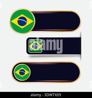 Shiny Brazil Flag Banners Set, vector editable design, can be used for business or presentation design. Stock Vector