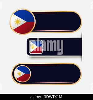 Shiny Philippines Flag Banners Set, vector editable design, can be used for business or presentation design. Stock Vector