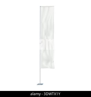 Rectangular white wind dancer event flag vector mock-up. Blank banner on metal pole mockup. Vertical advertising sign template Stock Vector