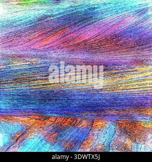 A colorful abstract of textured straight, parallel and curved lines. Stock Photo