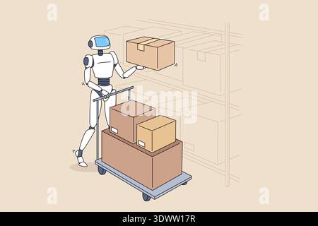 Advanced Automated Machinery Carefully Stacks And Organizes Shipments Within Structured Storage Environment Stock Photo