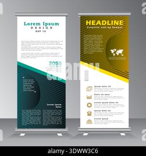 New roll up banner desing, roll up banner template with geometric background, vertical banner template, vector eps 10 Stock Vector