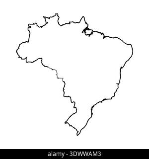 Black Outline Sketch Map Of Brazil Country, vector editable design, can be used for business or presentation design. Stock Vector