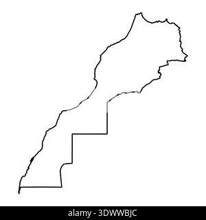 Black Outline Sketch Map Of Morocco Country, vector editable design, can be used for business or presentation design. Stock Vector
