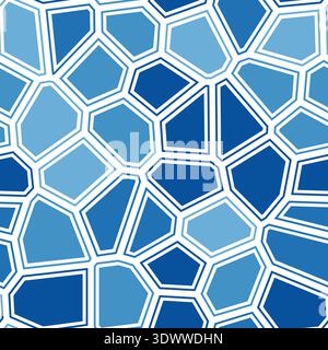 Voronoi tessellation seamless pattern. Irregular polygonal cells create abstract geometric design. Bright blue and white color palette. Stock Vector