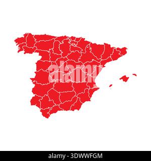 Abstract Red Spain Map With Cities, vector editable design, can be used for business or presentation design. Stock Vector