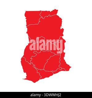 Abstract Red Ghana Map With Cities, vector editable design, can be used for business or presentation design. Stock Vector