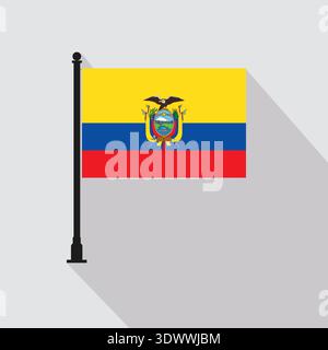 Flat Ecuador Rectangle Flag Pole In Official Colors, vector editable design, can be used for business or presentation design. Stock Vector