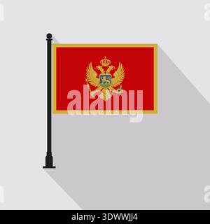 Flat Montenegro Rectangle Flag Pole In Official Colors, vector editable design, can be used for business or presentation design. Stock Vector