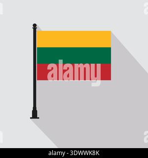 Flat Lithuania Rectangle Flag Pole In Official Colors, vector editable design, can be used for business or presentation design. Stock Vector