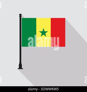 Flat Senegal Rectangle Flag Pole In Official Colors, vector editable design, can be used for business or presentation design. Stock Vector