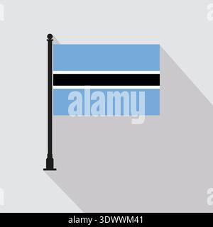 Flat Botswana Rectangle Flag Pole In Official Colors, vector editable design, can be used for business or presentation design. Stock Vector