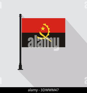 Flat Angola Rectangle Flag Pole In Official Colors, vector editable design, can be used for business or presentation design. Stock Vector