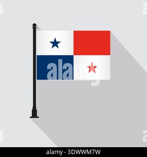 Flat Panama Rectangle Flag Pole In Official Colors, vector editable design, can be used for business or presentation design. Stock Vector