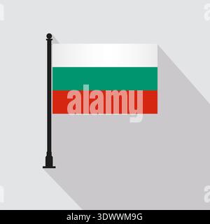 Flat Bulgaria Rectangle Flag Pole In Official Colors, vector editable design, can be used for business or presentation design. Stock Vector
