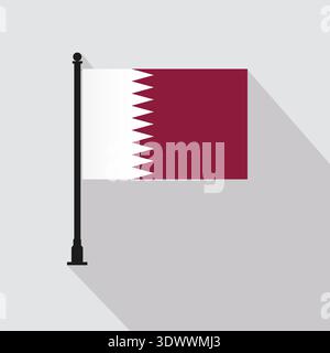 Flat Qatar Rectangle Flag Pole In Official Colors, vector editable design, can be used for business or presentation design. Stock Vector