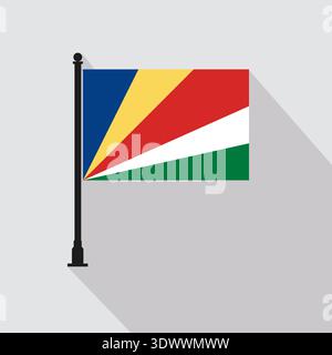 Flat Seychelles Rectangle Flag Pole In Official Colors, vector editable design, can be used for business or presentation design. Stock Vector