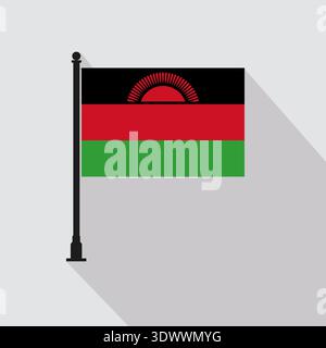 Flat Malawi Rectangle Flag Pole In Official Colors, vector editable design, can be used for business or presentation design. Stock Vector